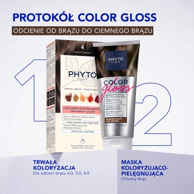 Phyto Color Gloss Maska Koloryzująca Chłodny Brąz, 200 ml - Włosy brązowe i ciemnobrązowe - 8