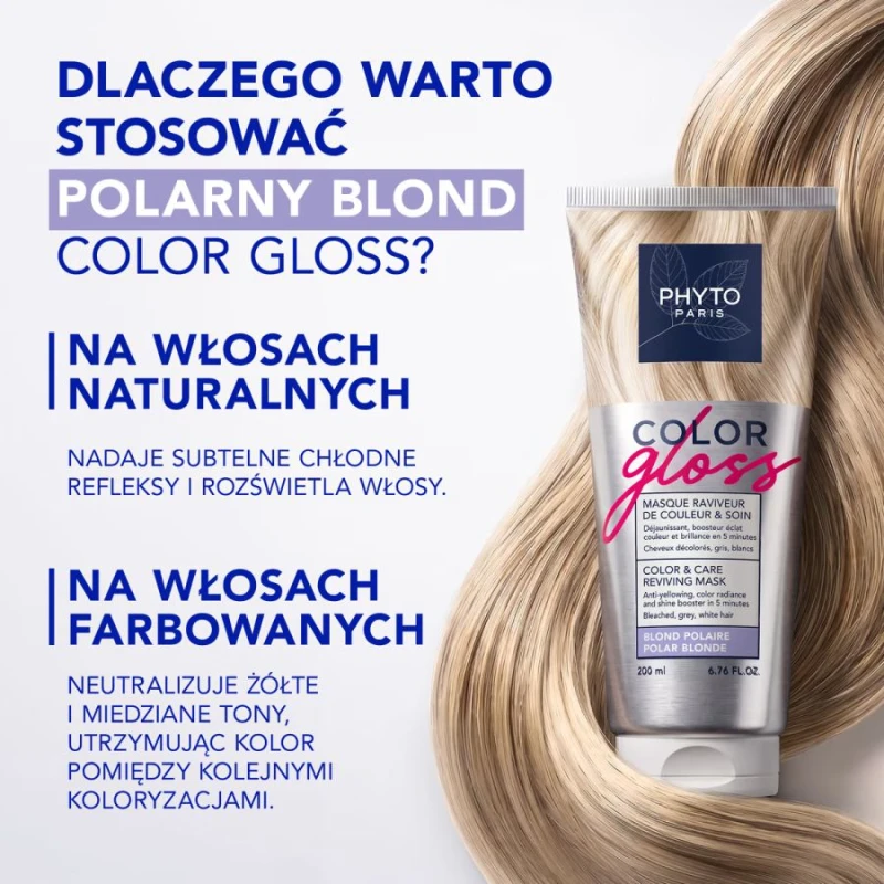 Phyto Color Gloss Maska Koloryzująca Polarny Blond, 200 ml - Włosy blond rozjaśniane oraz włosy siwe i białe - 6