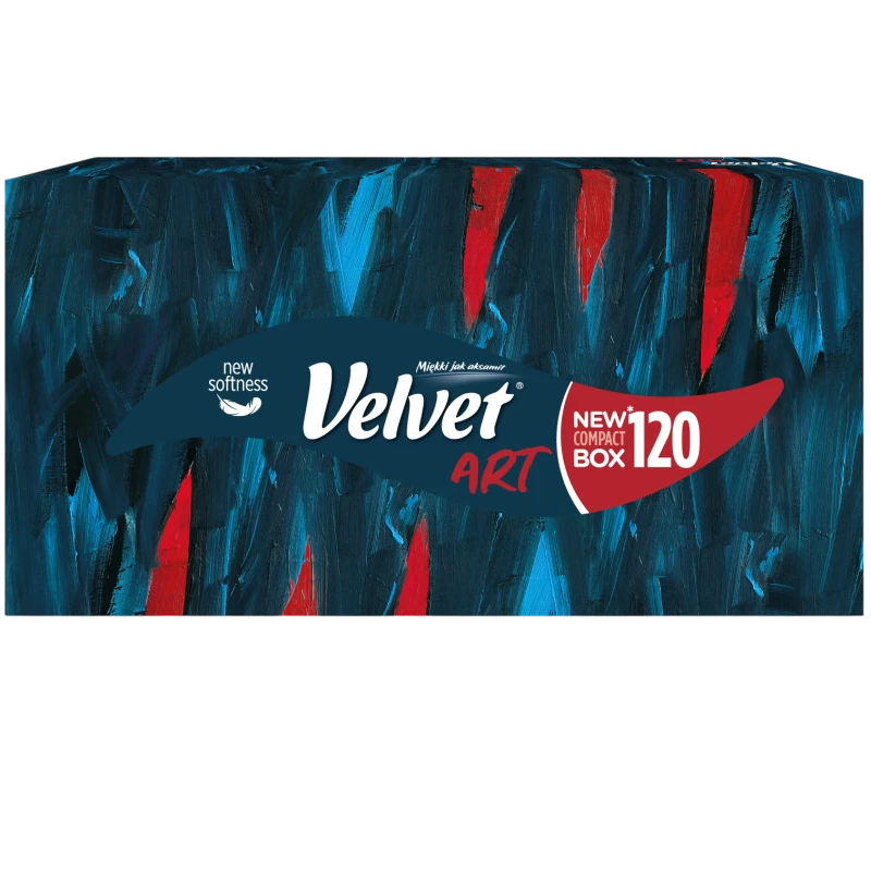 Velvet Art Chusteczki uniwersalne, pudełko 120 sztuk - Edycja Artystyczna, kompaktowe pudełko z wyjątkowo miękkimi chusteczkami - 1