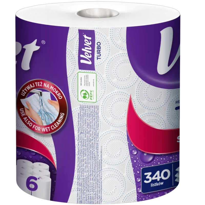 Velvet Turbo ręcznik papierowy, 340 listków, 1 sztuka - Wyjątkowo chłonny i wytrzymały  - 1