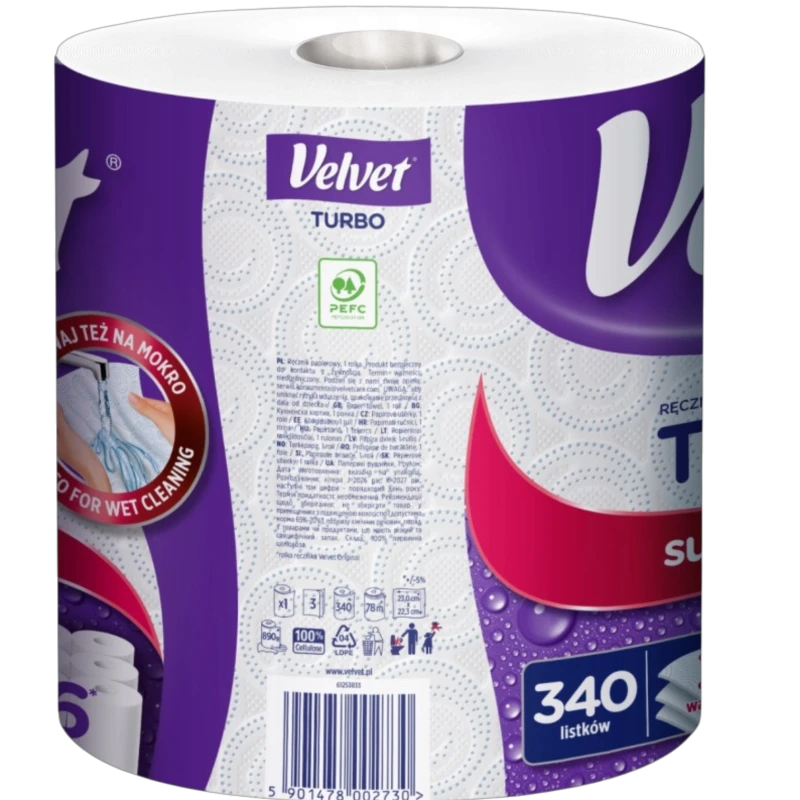Velvet Turbo ręcznik papierowy, 340 listków, 1 sztuka - Wyjątkowo chłonny i wytrzymały  - 2
