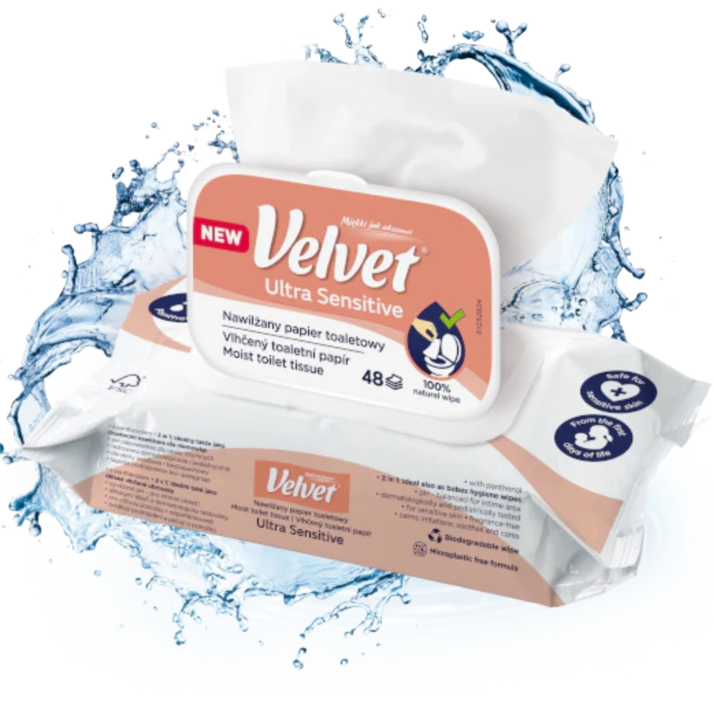 Velvet Ultra Sensitive Nawilżany papier toaletowy, 48 listków - Dla niemowląt od 1. dnia życia i całej rodziny - 1