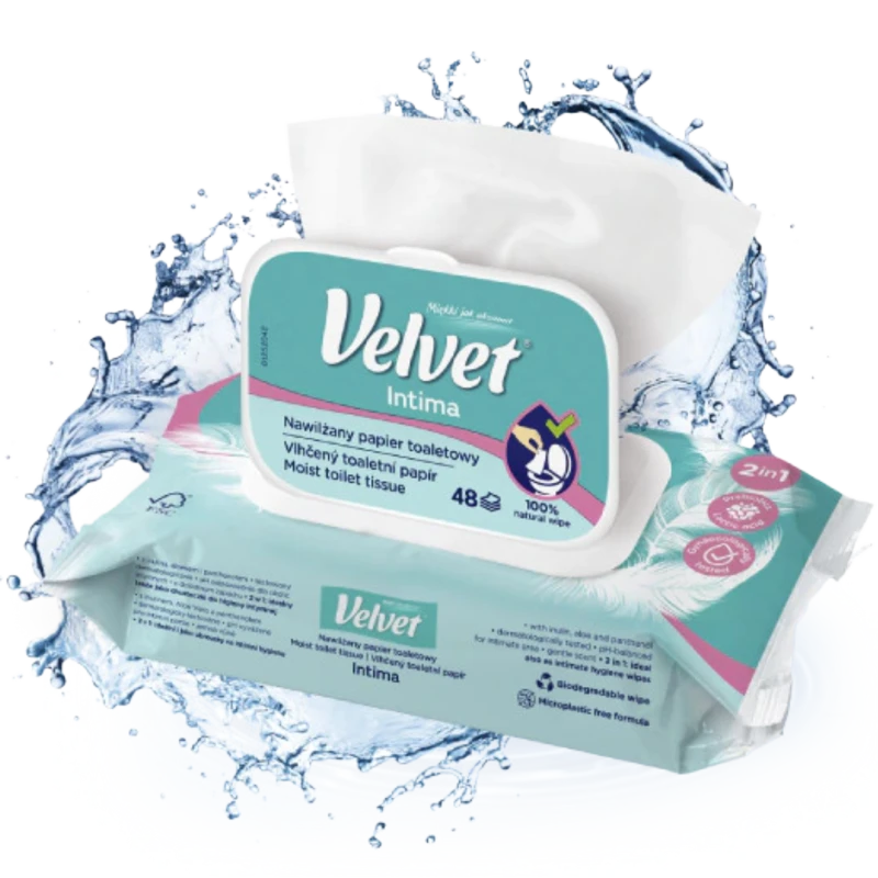Velvet Intima Nawilżany papier toaletowy, 48 listków - Do codziennej higieny i pielęgnacji okolic intymnych - 1