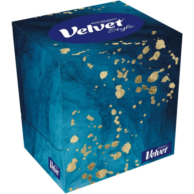 Velvet Style Chusteczki uniwersalne, pudełko 56 sztuk - 3-warstwowe chusteczki w dekoracyjnym pudełku typu kostka - 1