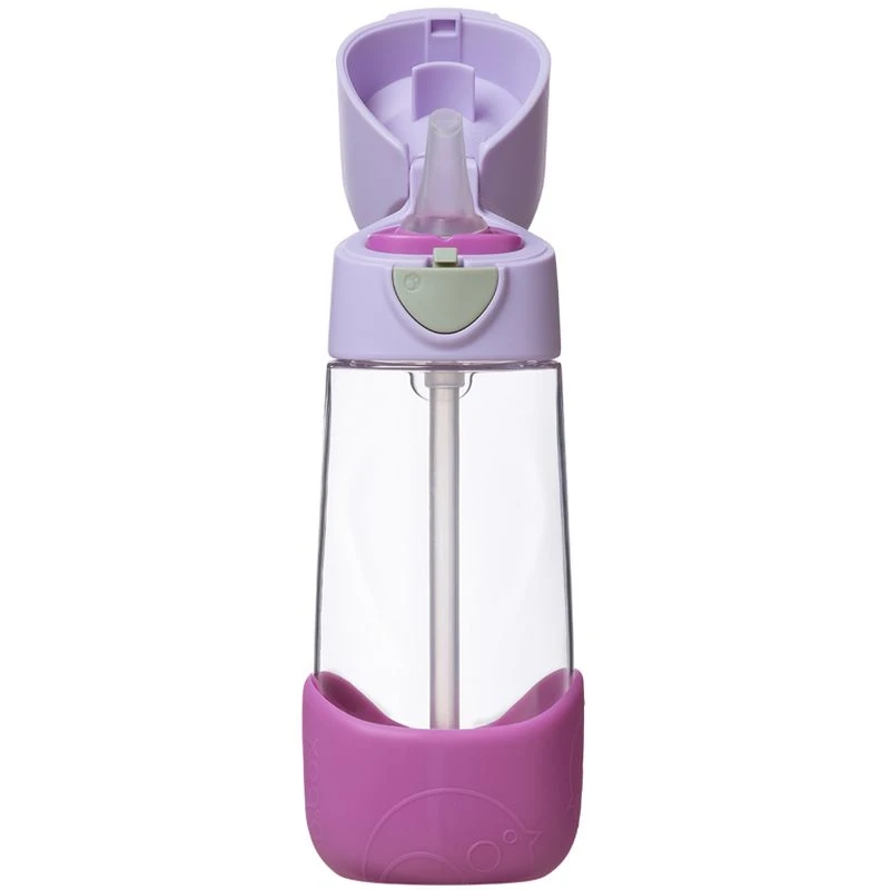 B.box Butelka tritanowa ze słomką 450 ml, Sugar Plum, 1 sztuka - Bezpieczna butelka na wodę dla dzieci od 12. miesiąca życia - 1