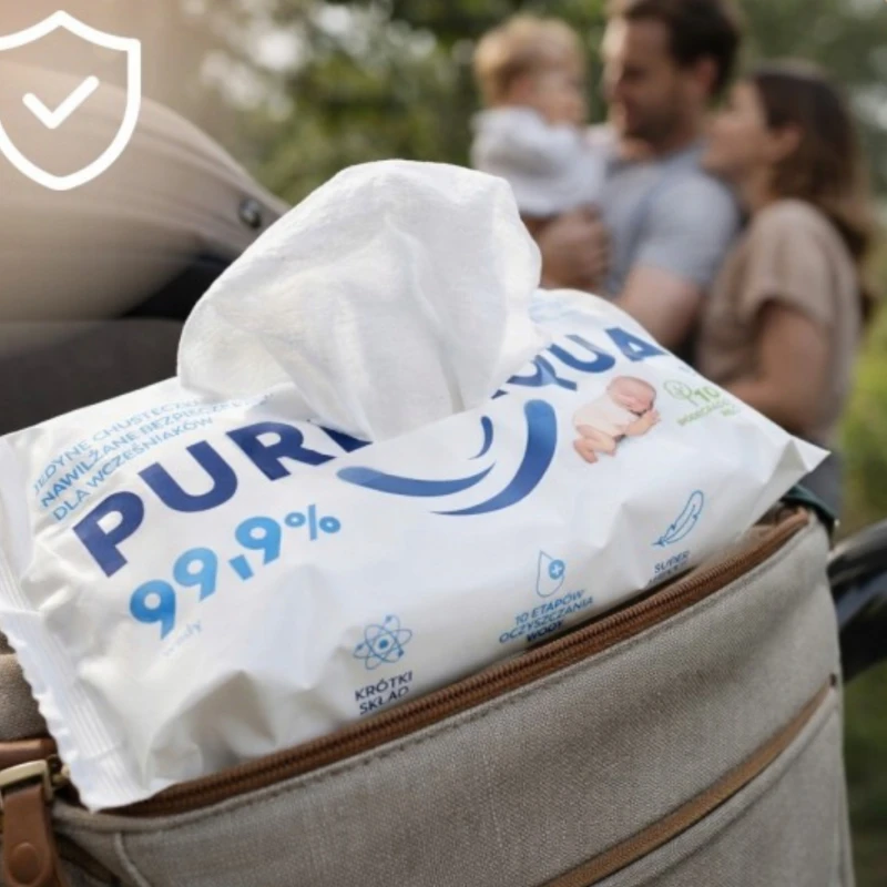 Opharm Pure Aqua 99,9% wody, chusteczki nawilżane, 60 sztuk - Z biodegradowalnej włókniny bezpieczne dla wrażliwej skóry - 1