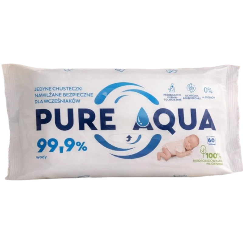 Opharm Pure Aqua 99,9% wody, chusteczki nawilżane, 60 sztuk - Z biodegradowalnej włókniny bezpieczne dla wrażliwej skóry - 2