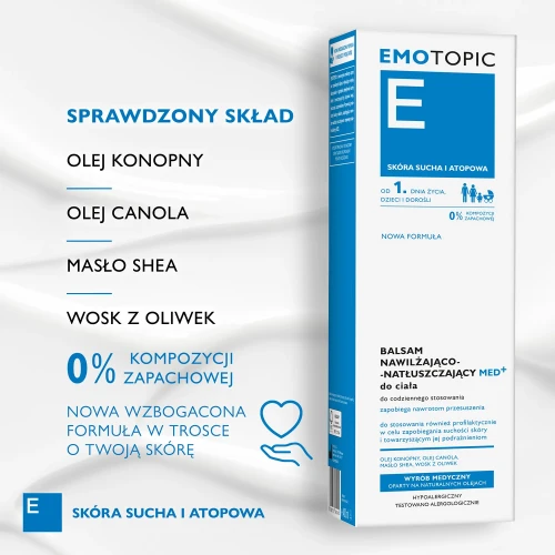 Emotopic Med+, balsam nawilżająco-natłuszczający do ciała, 190 ml - Łagodzi objawy atopowego zapalenia skóry, od 1. dnia życia - 4