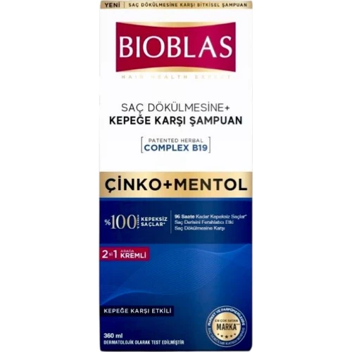 Bioblas Ziołowy przeciwłupieżowy szampon z odżywką 2w1 z cynkiem i mentolem, 360 ml - Wzmacnia cebulki włosów i działa przeciw wypadaniu włosów - 1