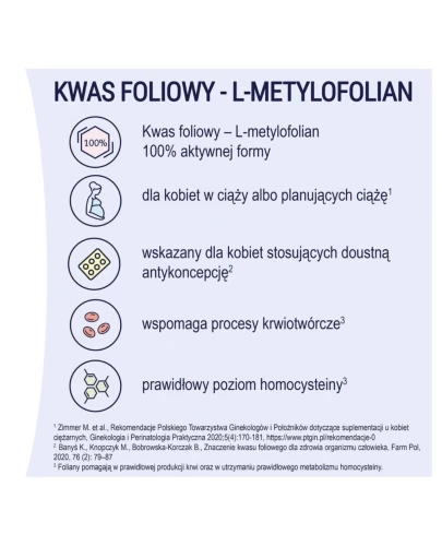 Naturell Folian, 60 tabletek - Które zawierają aktywną formę kwasu foliowego w postaci L-metylofolianu wapnia - 2