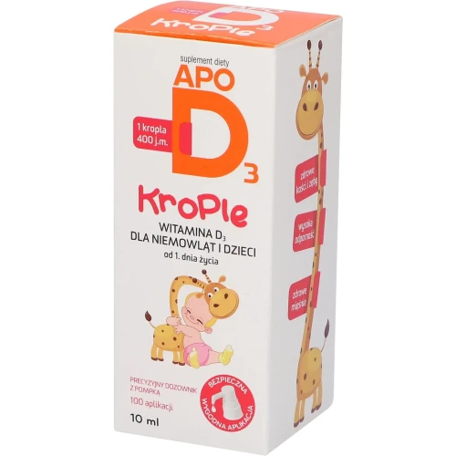 ApoD3 krople 400 j.m., 10ml - Suplement diety z witaminą D postaci kropli zawieszonych w oleju słonecznikowym dla noworodków, niemowląt oraz dzieci powyżej 1. roku życia - 1