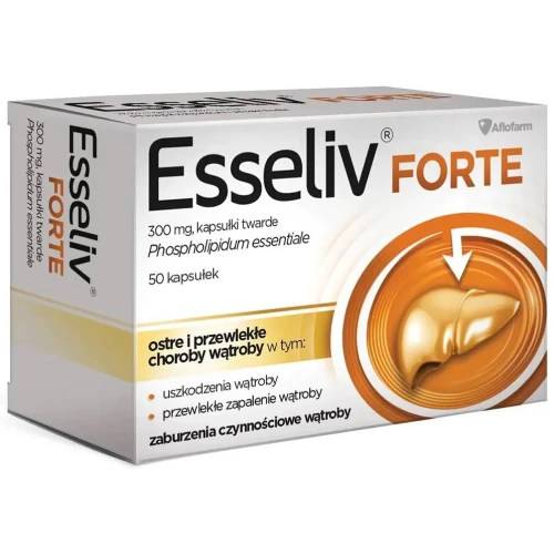 Esseliv forte, 300 mg, 50 kapsułek twardych - Z fosfolipidami z nasion soi, które wspomagają leczenie zaburzeń wątroby i dróg żółciowych - 1