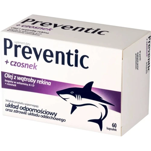 Preventic + Czosnek, 60 kapsułek - Olej z wątroby rekina - wsparcie odporności - 1