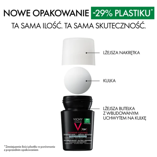 Vichy Homme antyperspirant 72h dla mężczyzn, roll-on 50 ml   - Redukuje nadmierne wydzielanie potu, zapewnia uczucie komfortu  - 2