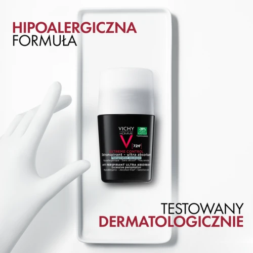 Vichy Homme antyperspirant 72h dla mężczyzn, roll-on 50 ml   - Redukuje nadmierne wydzielanie potu, zapewnia uczucie komfortu  - 4
