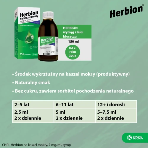 Herbion na kaszel mokry, 7 mg/ ml, syrop, 150 ml - Syrop z suchym wyciągiem z liści bluszczu - 4