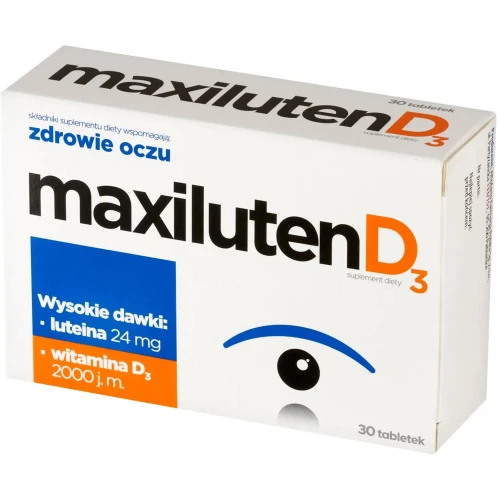 Maxiluten D3, 30 tabletek - Z Luteiną i zeaksantyną, które wspierają wzrok oraz z witaminą D - 2