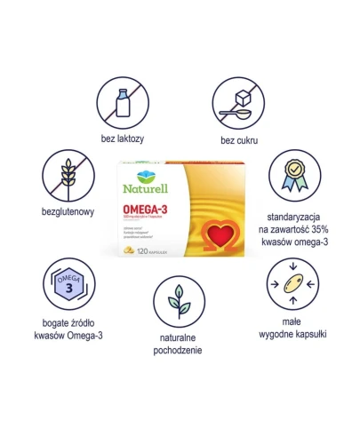 Naturell Omega 3, 120 kapsułek - Uzupełnia dietę w kwasy tłuszczowe Omega-3, wspomaga funkcjonowanie serca i mózgu - 1