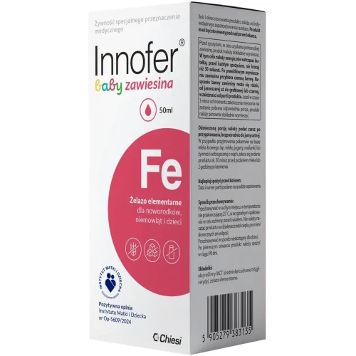 Innofer Baby, zawiesina doustna, 50ml - Żelazo elementarne w oleju roślinnym MCT, przeznaczone dla noworodków, niemowląt i dzieci - 1