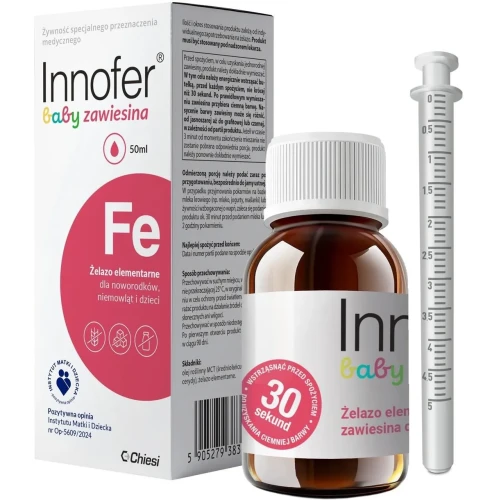 Innofer Baby, zawiesina doustna, 50ml - Żelazo elementarne w oleju roślinnym MCT, przeznaczone dla noworodków, niemowląt i dzieci - 2