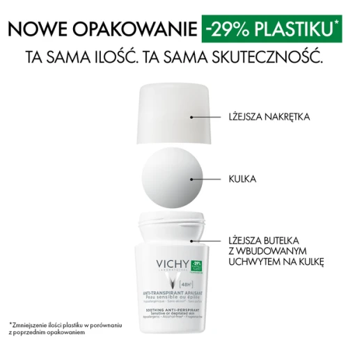 Vichy antyperspirant 48h do skóry wrażliwej, roll-on 50 ml - Łagodna formuła minimalizuje ryzyko podrażnień po depilacji - 1