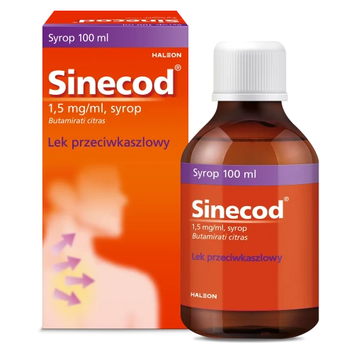Sinecod 1,5 mg/ml, syrop 100 ml - Łagodzi objawy suchego kaszlu różnego pochodzenia - 2