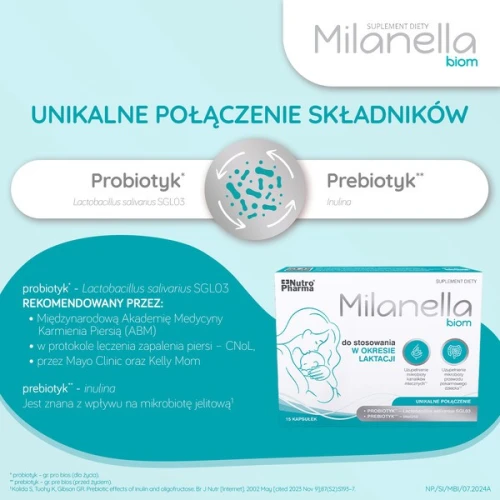 Milanella Biom, 15 kapsułek - Probiotyk i prebiotyk, dla kobiet karmiących piersią, wsparcie laktacji - 2