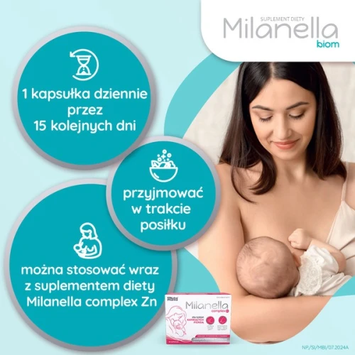 Milanella Biom, 15 kapsułek - Probiotyk i prebiotyk, dla kobiet karmiących piersią, wsparcie laktacji - 3