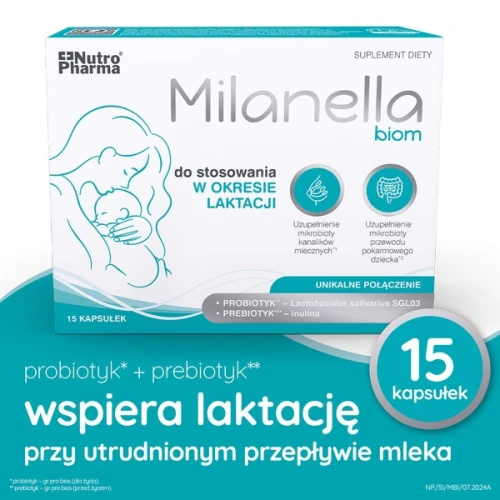 Milanella Biom, 15 kapsułek - Probiotyk i prebiotyk, dla kobiet karmiących piersią, wsparcie laktacji - 4