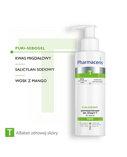 Pharmaceris T Puri-Sebogel, antybakteryjny żel myjący do twarzy, 190 ml - Do codziennego oczyszczania skóry trądzikowej - 1