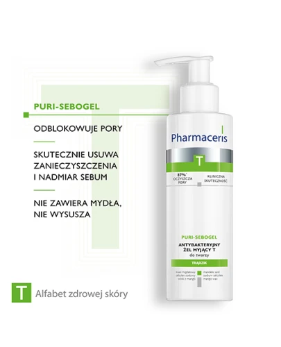 Pharmaceris T Puri-Sebogel, antybakteryjny żel myjący do twarzy, 190 ml - Do codziennego oczyszczania skóry trądzikowej - 2