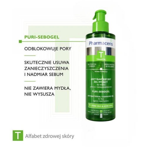 Pharmaceris T Puri-Sebogel, antybakteryjny żel myjący do twarzy, 190 ml - Do codziennego oczyszczania skóry trądzikowej - 1