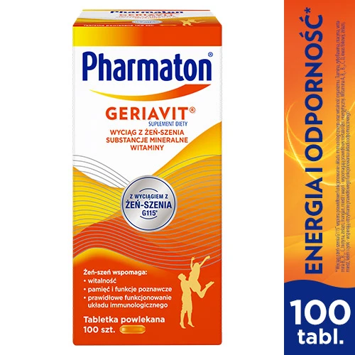 Pharmaton Geriavit, 100 kapsułek - Suplement diety  z wyciągiem z żeń-szenia w okresach osłabienia i zmęczenia - 1