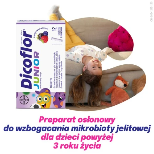 Dicoflor Junior, smak owoców leśnych, 12 saszetek - Żywe kultury bakterii nie tylko przy antybiotyku - 1