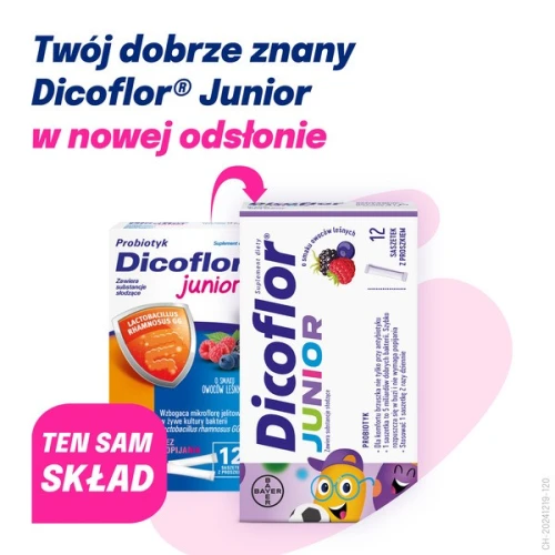Dicoflor Junior, smak owoców leśnych, 12 saszetek - Żywe kultury bakterii nie tylko przy antybiotyku - 2