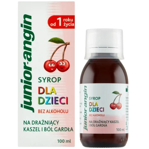 Junior angin, smak czereśniowy, syrop bez alkoholu,  100 ml - Porost islandzki i malwa powlekają, łagodzą kaszel i ból gardła - 1