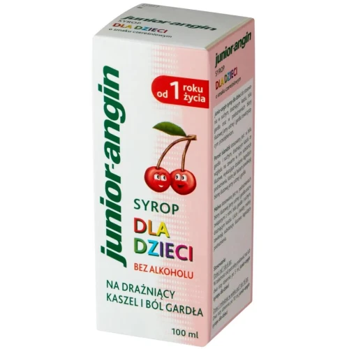 Junior angin, smak czereśniowy, syrop bez alkoholu,  100 ml - Porost islandzki i malwa powlekają, łagodzą kaszel i ból gardła - 2