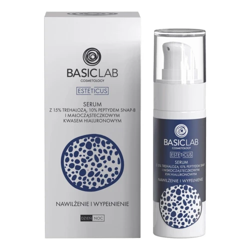 BasicLab Esteticus 15% Trehaloza, 10% Peptyd Serum do twarzy, 30 ml - Intensywne nawilżenie, wygładzenie i redukcja zmarszczek mimicznych - 1