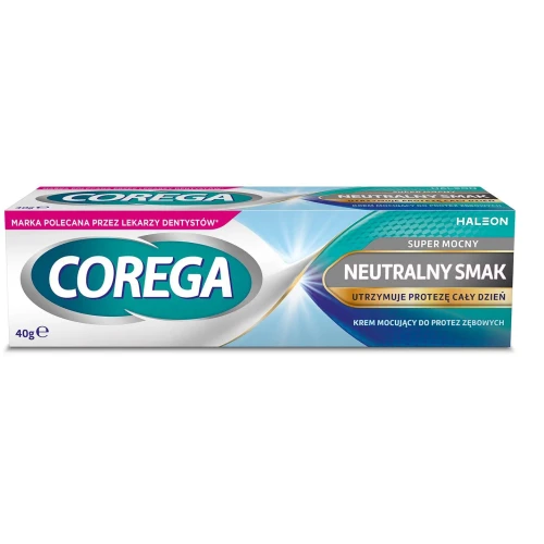 Corega Super Mocny Neutralny Smak, krem 40 g - Supermocny krem mocujący do protez zębowych - 1