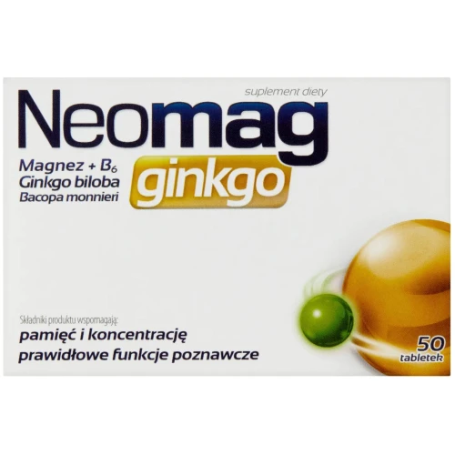 Neomag Ginkgo, 50 tabletek - Suplement diety łączący magnez i wyciąg z Ginkgo biloba w jednej tabletce - 1