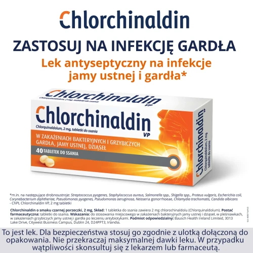 Chlorchinaldin 2 mg, czarna porzeczka, 40 tabletek do ssania - Na zakażenia bakteryjne i grzybicze jamy ustnej i gardła - 4