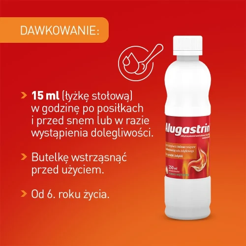 Alugastrin 1,02 g/15 ml zawiesina doustna, 250 ml - Zobojętnia nadmiar kwasu solnego w soku żołądkowym - 5