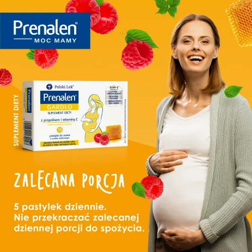 Prenalen Gardło Immuno, bez cukru, 16 pastylek do ssania - O pomarańczowo-cytrynowym smaku z propolisem i witaminą C dla kobiet w ciąży - 3
