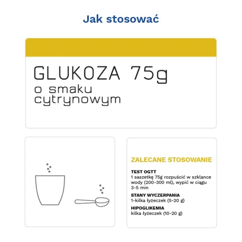 Diather Glukoza, smak cytrynowy, proszek 75 g  - Precyzyjna dawka do testu obciążenia glukozą oraz postępowania dietetycznego w hipoglikemii - 1