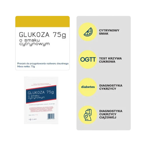 Diather Glukoza, smak cytrynowy, proszek 75 g  - Precyzyjna dawka do testu obciążenia glukozą oraz postępowania dietetycznego w hipoglikemii - 2