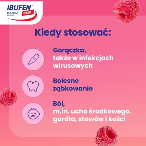 Ibufen Forte 200mg/5ml malinowy, zawiesina doustna 100 ml - Syrop dla dzieci przeciwbólowy i przeciwgorączkowy bez cukru i sztucznych barwników - 3