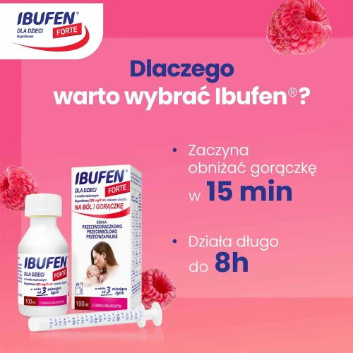 Ibufen Forte 200mg/5ml malinowy, zawiesina doustna 100 ml - Syrop dla dzieci przeciwbólowy i przeciwgorączkowy bez cukru i sztucznych barwników - 4