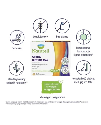 Naturell Silica Biotyna Max, 60 tabletek - Z biotyną, która pomaga zachować zdrową skórę i włosy - 1