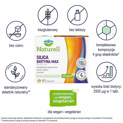Naturell Silica Biotyna Max, 60 tabletek - Z biotyną, która pomaga zachować zdrową skórę i włosy - 2