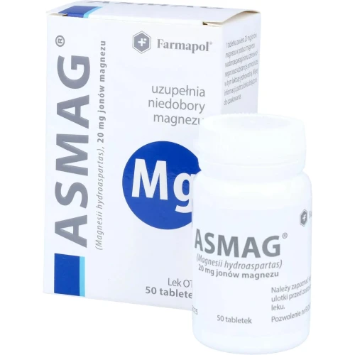 Asmag 20 mg jonów magnezu,  50 tabletek - Uzupełniania niedobory magnezu w organizmie - 1